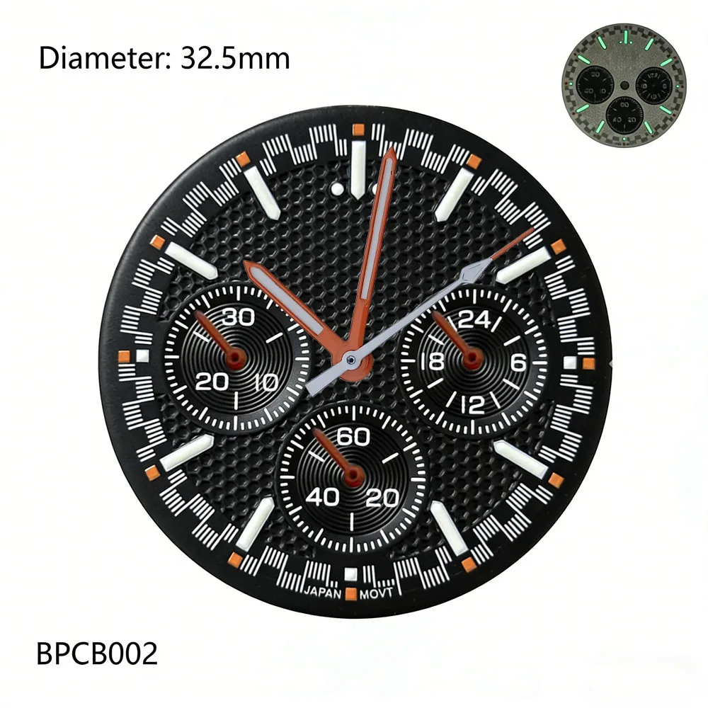 32.5mm VK63 S Logo Dial Green Blue Chronograph Dial for VK63 Quartz Movement Speed Professional Master's Dial Modification Parts