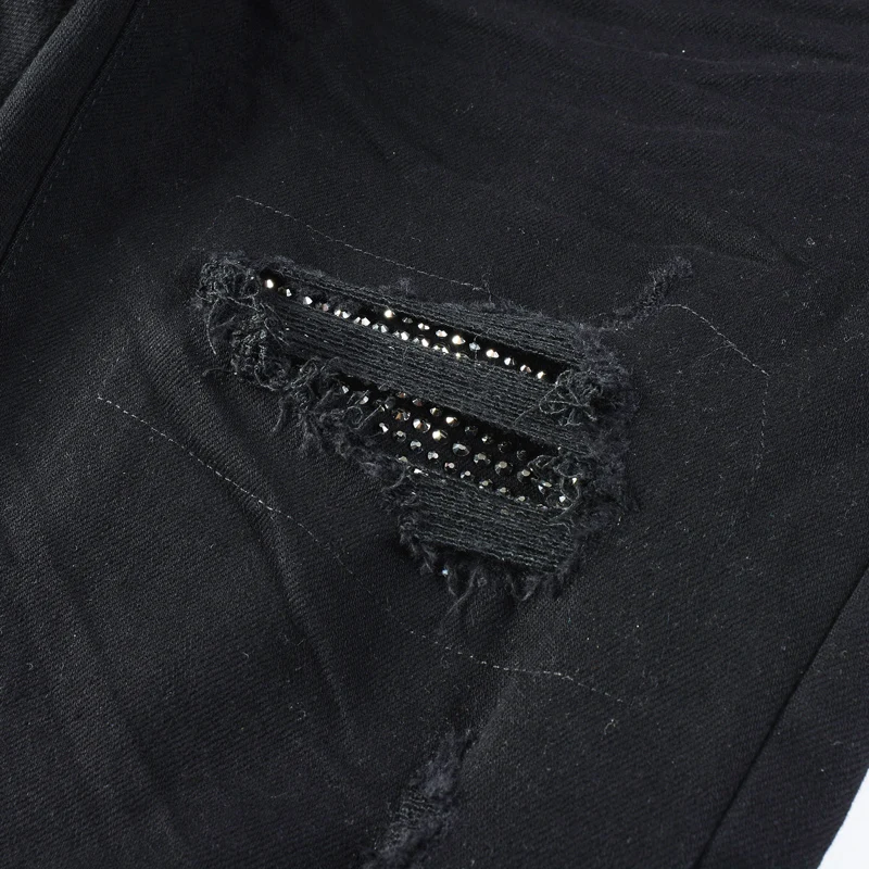 

y2k Street Fashion New Jeans, Washed, Nostalgic, Stretch, Slimming, Painted, Folded, Beaded Patch, Black Jeans, Designer Hip Ho