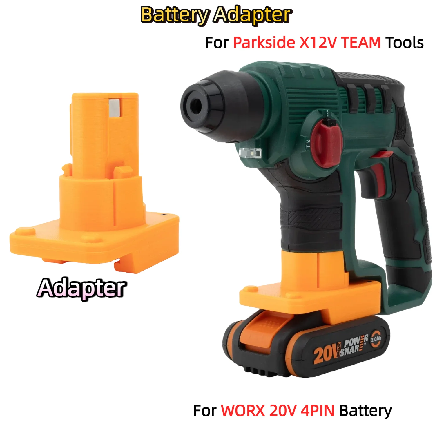 

Адаптер для аккумуляторов WORX 20V 4PIN (литий-ионных) для беспроводных электроинструментов Parkside X12V TEAM (только адаптер)