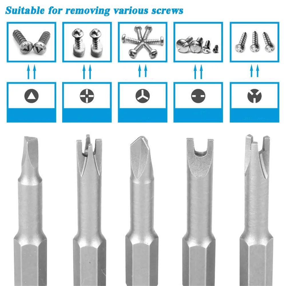 5Pcs Special-shaped Screwdriver Set 50mm U-shaped Y-Type Triangle Inner Cross Three Points Screwdriver Bit Tool