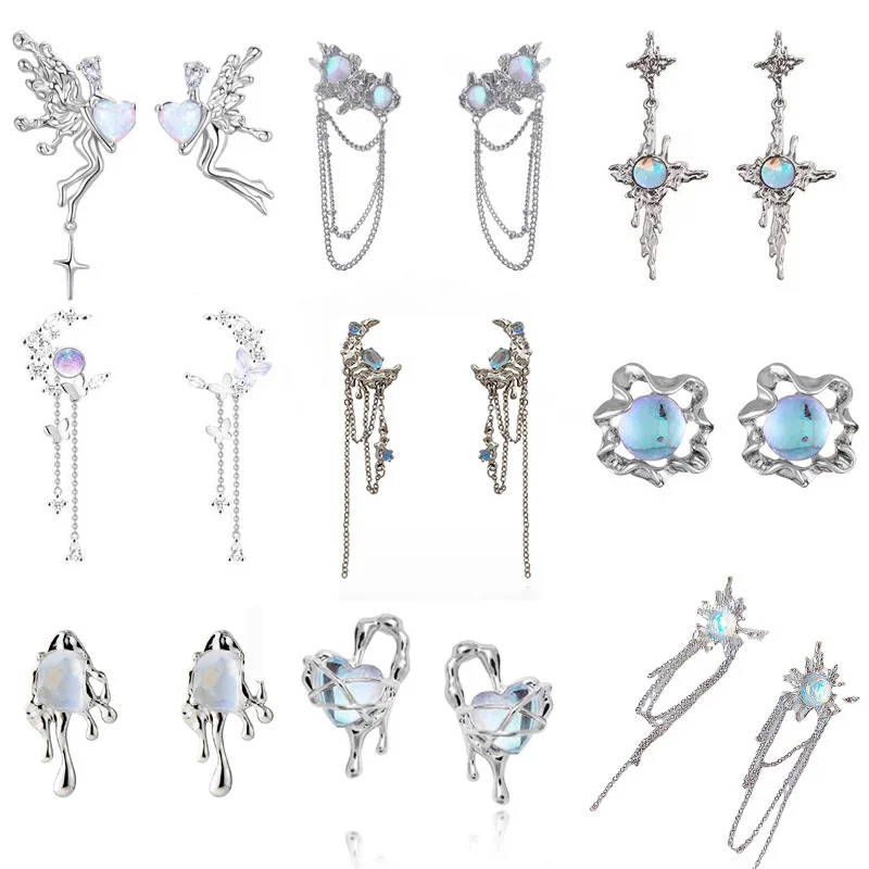 Korea Exquisite Moon Long Tassel Butterfly Earrings Women Sparkling Crystal Fashion Planet Drop Earrings Girl Party Jewelry