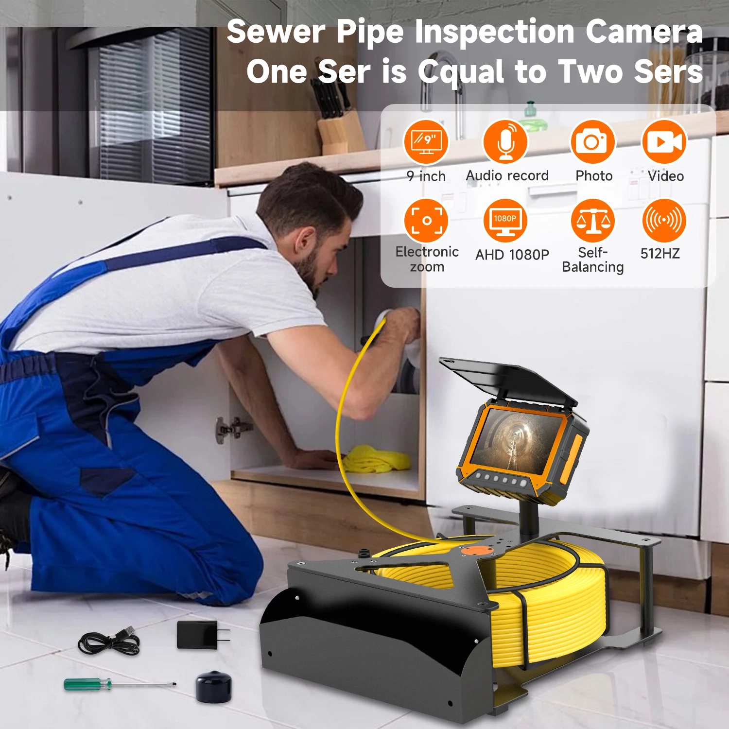 SYANSPAN Pipeline Inspection Camera 5-inch High-Definition 32GB DVR Pipeline Endoscope 10200mAh Battery 23mm Diameter Camera