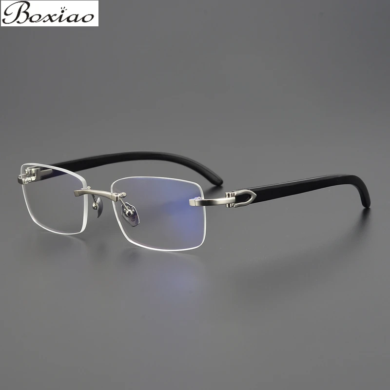 Keep Quiet! Natural Horn Catapults Make Men's Business Big-frame Myopia Rimless Square Glasses Frame Myopia Reading Glasses.