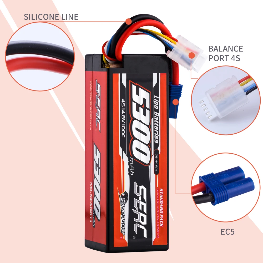 SUNPADOW Lipo Battery 5300mAh 2S 3S 4S 7.4V 11.1V 14.8V EC5 Plug 100C for RC Car Plane DJI Truck Tank Buggy Racing Boat Models