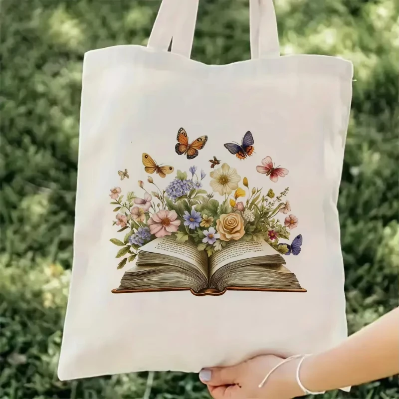 

Fun Flower Books Shoulder Bag Handbag Reading Reusable Shopping Bag Love Reading Fun Book Bag Book Reader Gift
