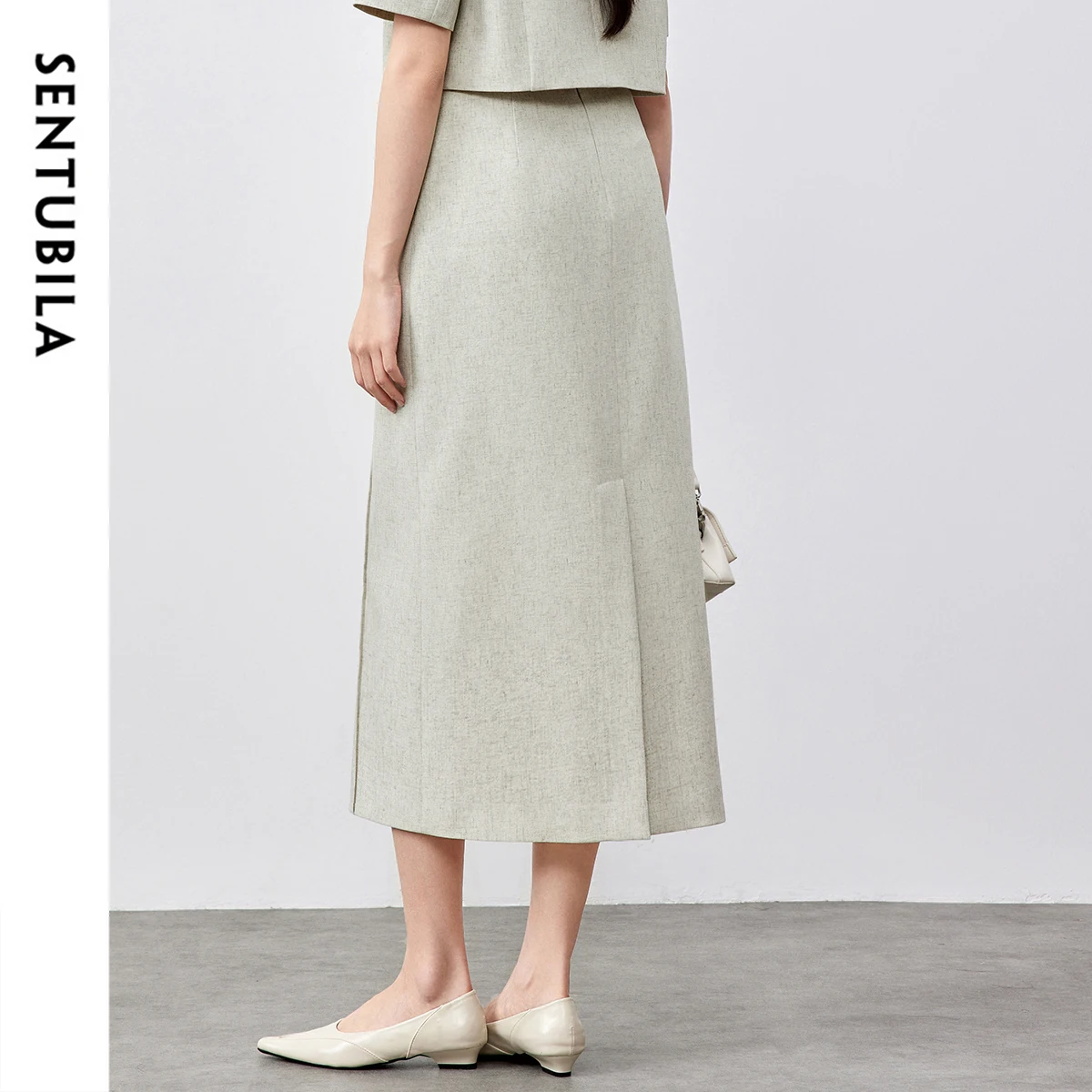 SENTUBILA Long Skirt for Women Linen Blend Office Lady Simple A-line Slit-hem Elegant Midi Skirts 2025 Spring New 151Q58776