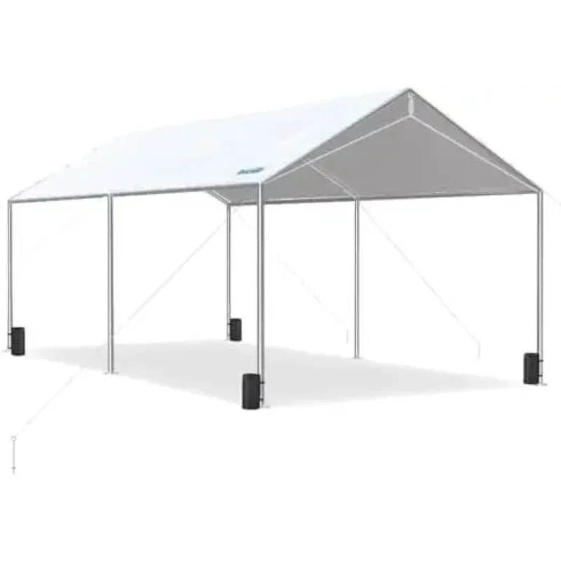 10x20 ft Heavy Duty Car Canopy Galvanized Frame Carport Outdoor Party Tent Boat Shelter with 3 Reinforced Steel Cables