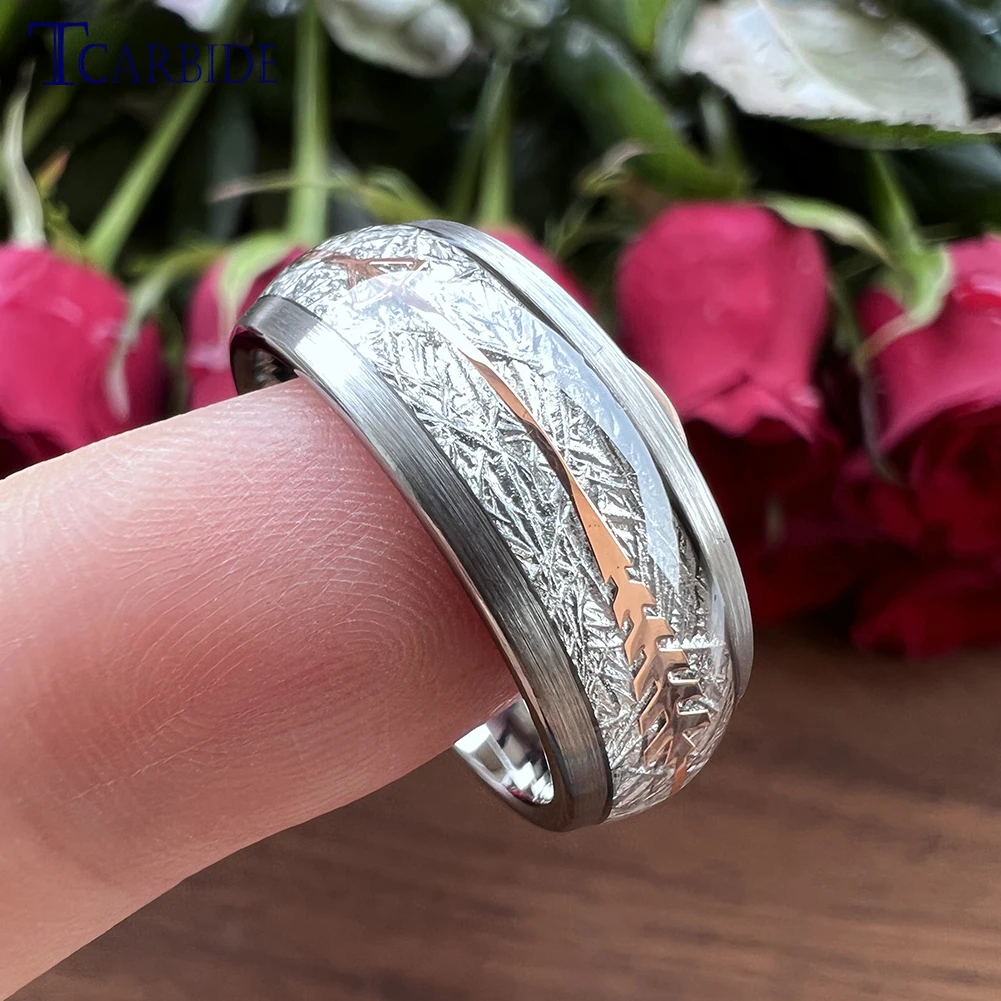 8MM Multicolor Men Women Tungsten Wedding Bands With Arrow And White Meteorite Inlay Nice Gift Jewelry New Arrivals