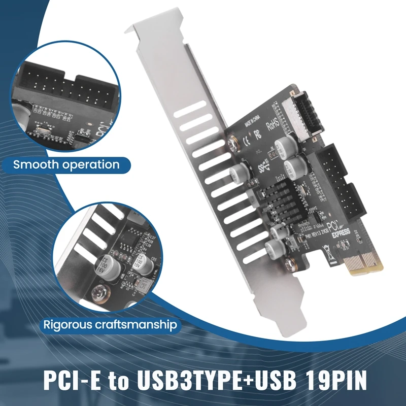 Pci Express Card Pcie To USB3 Type-E Front Type-C 19P Expansion Card Compatible Pci-E X1 X4 X8 X16 Interface