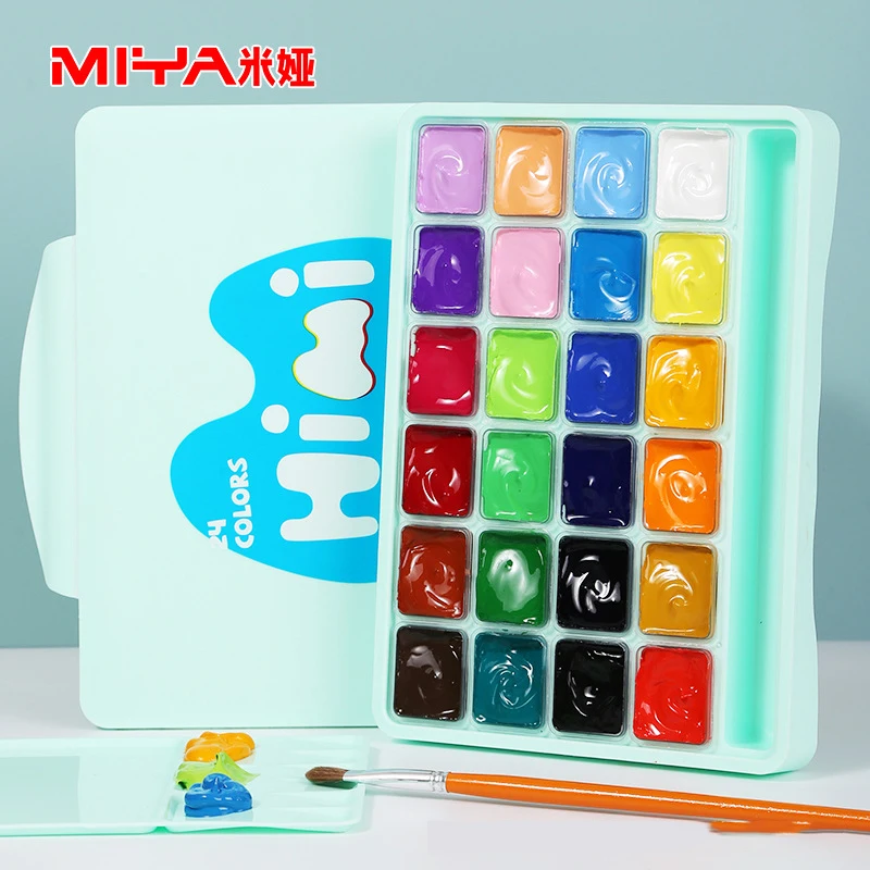 Miya Set cat guas HIMI, 18/24 warna x 30ml dengan palet dalam casing portabel desain cangkir Jelly tidak beracun untuk profesional