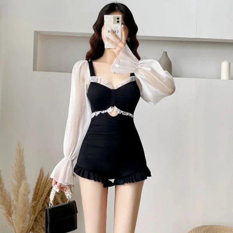 COVER-Up ผู้หญิงสูงเอวลูกไม้ Patchwork BF ชุดว่ายน้ําชายหาดสไตล์หญิง MINI เซ็กซี่ One ชิ้น Holiday COZY Slim backless