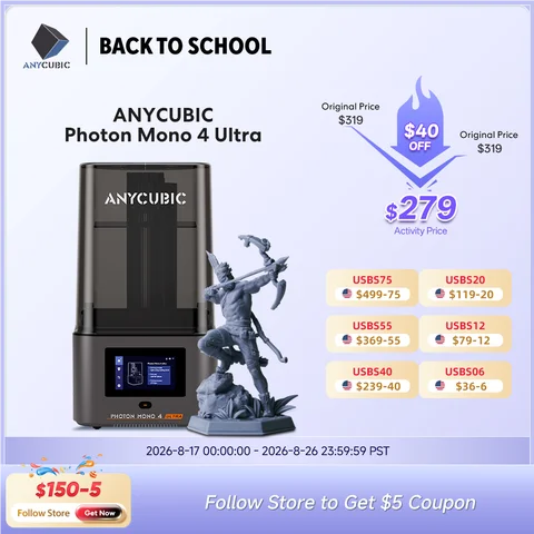 ANYCUBIC Photon Mono 4 Ultra UV Resin 3D Printer High Speed UV Resin Printers 7inch 10K LCD Screen 3D Printing 236x231x430mm