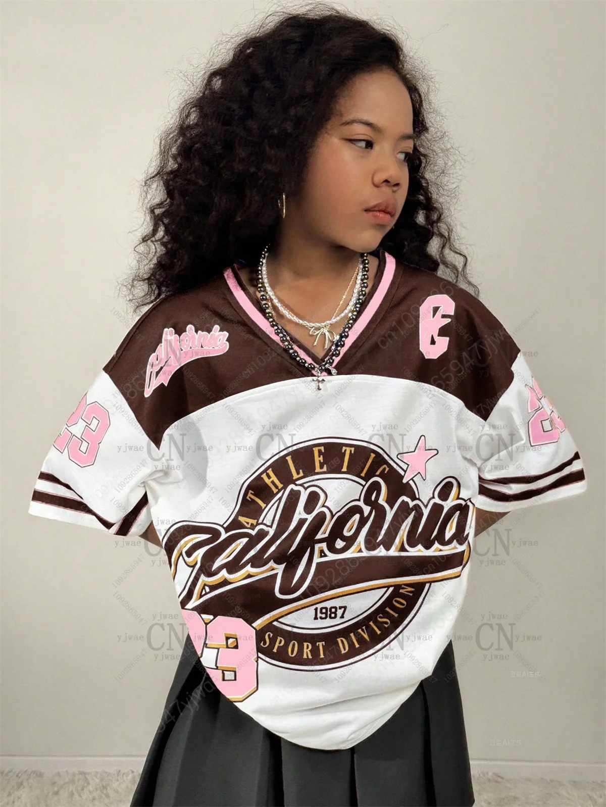 California Athletic Sport Retro Letter Print Men Women Tee Adult Children Boy Gril Top V Neck Kids Parent Child Quick dry Tshirt