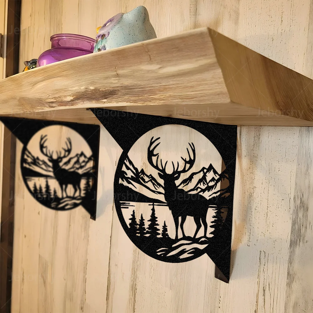 2pcs Deer Metal Shelf Brackets L-Shaped Wall Mounted Supports Requires Drilling Storage for Kitchen Bathroom view 5