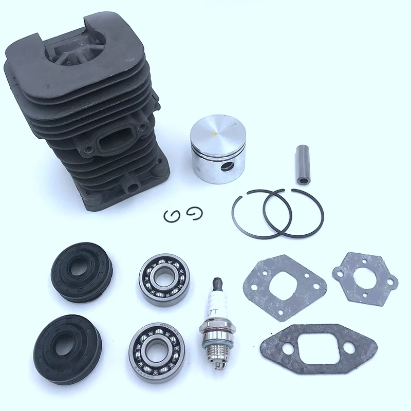 Y50A 2 Set 41.1mm Chainsaw Cylinder and Gasket Piston Kit for Partner 350 351 - with for Spark Plug, Grooved Ball Bearing,