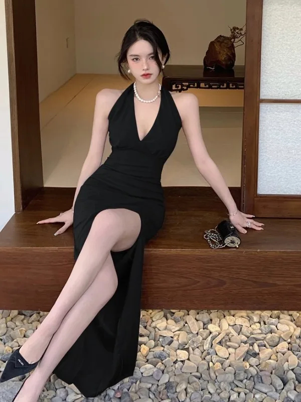 

Bla Sexy Bal Slit Neline Dr Женское летнее платье Хепберн с высокой талией Длинное облегающее платье Ele for op