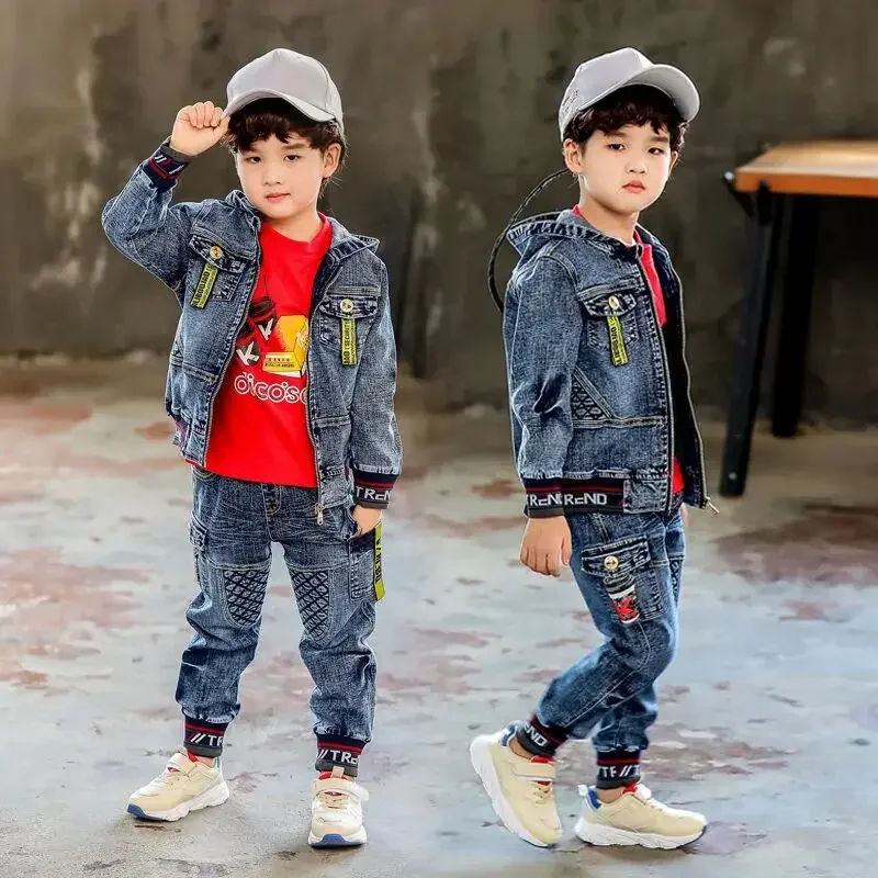 Boy Denim Suit Spring and Autumn 2026 New Children's Korean Version Jacket+Jeans Two-piece Set Kids Outfits