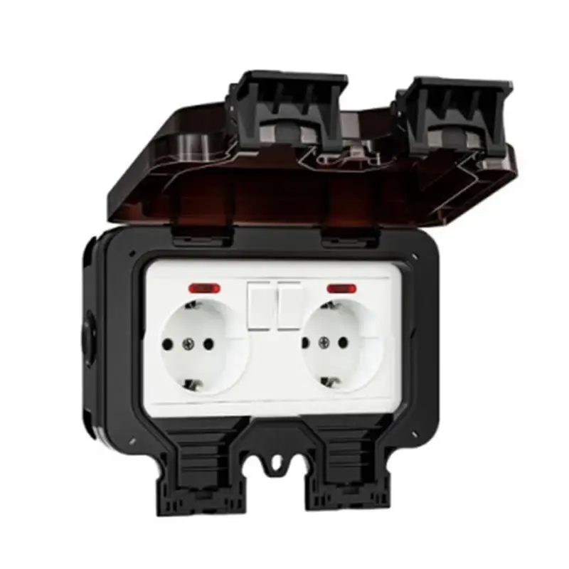 A72Z IP66 Waterproof Socket 220V Black Wall Plug Power With Built-In Switch Electrical EU Home Appliance(C) Durable Easy Install