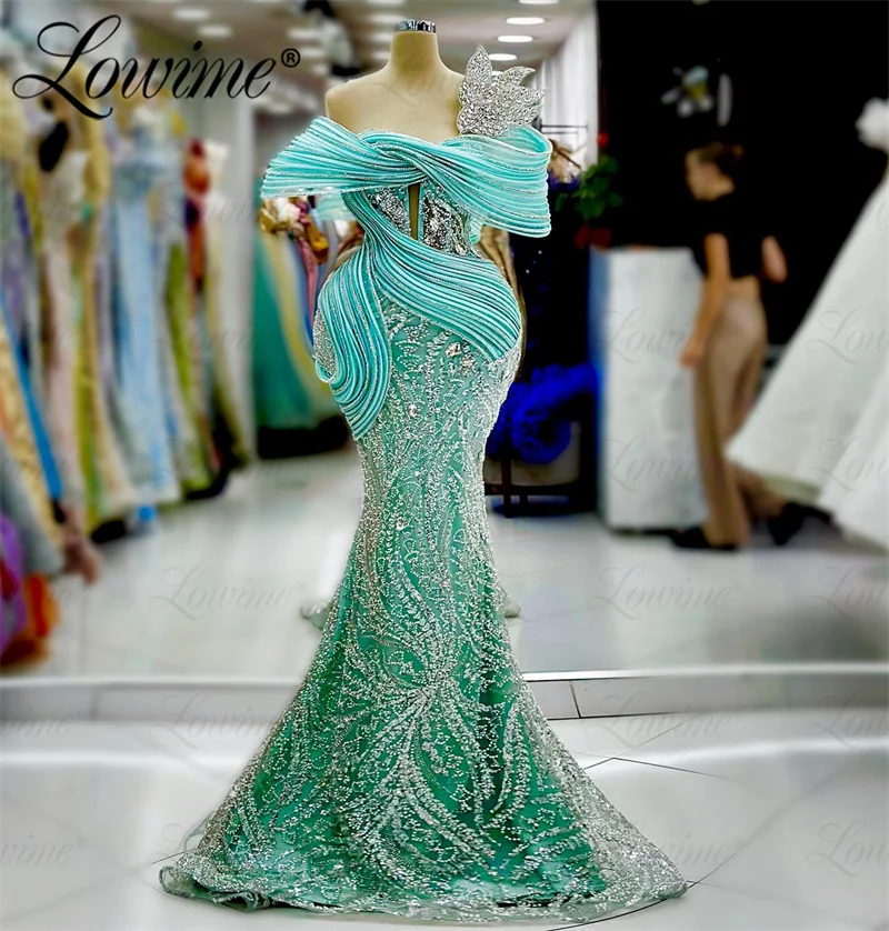 Arabic Evening Dresses Woman Elegant Wedding Party Dress Off The Shoulder Crystals Mermaid Prom Gowns Robe De Soiree Customize