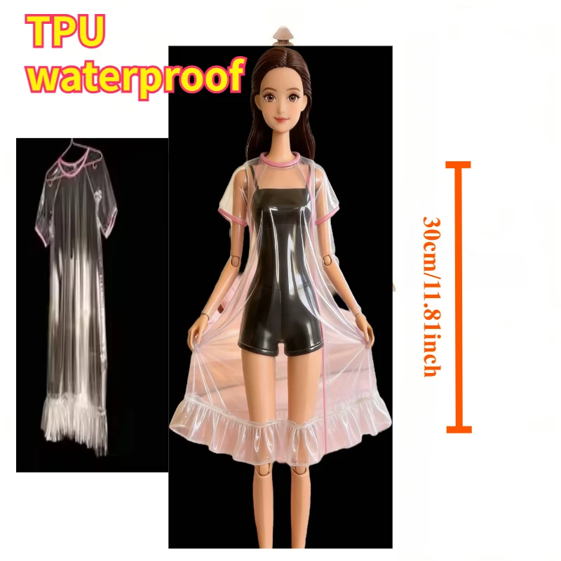 TPU Plastic Waterproof Transparent Material 11.5-inch/30cm Short Sleeve Plastic Skirt Pleated Skirt Small Skirt for 1/6 Dolls