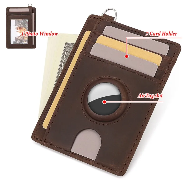 Luxury RFID Blocking Genuine Leather Business Card Holder for Men Top-Grain 100% Cowhide Airtag Tracking Protection Wallet