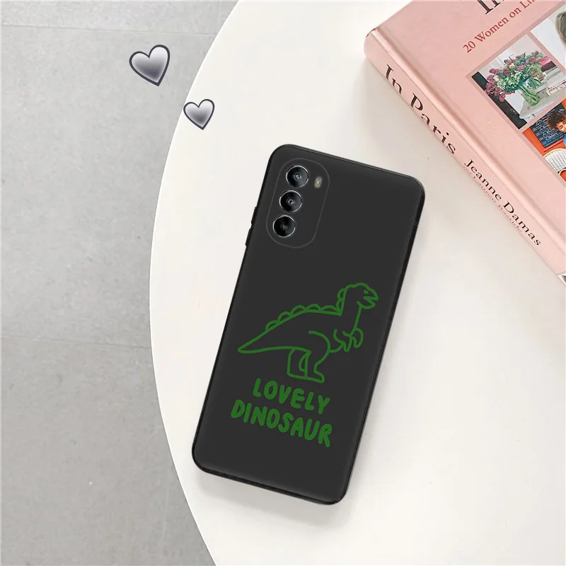 Ultra Thin Black Phone Case for Motorola G9 Edge 20 30 40 G50 G51 G60 G71 G22 G32 G52 G72 G53 G73 doubt Dinosaur cartoon Cover