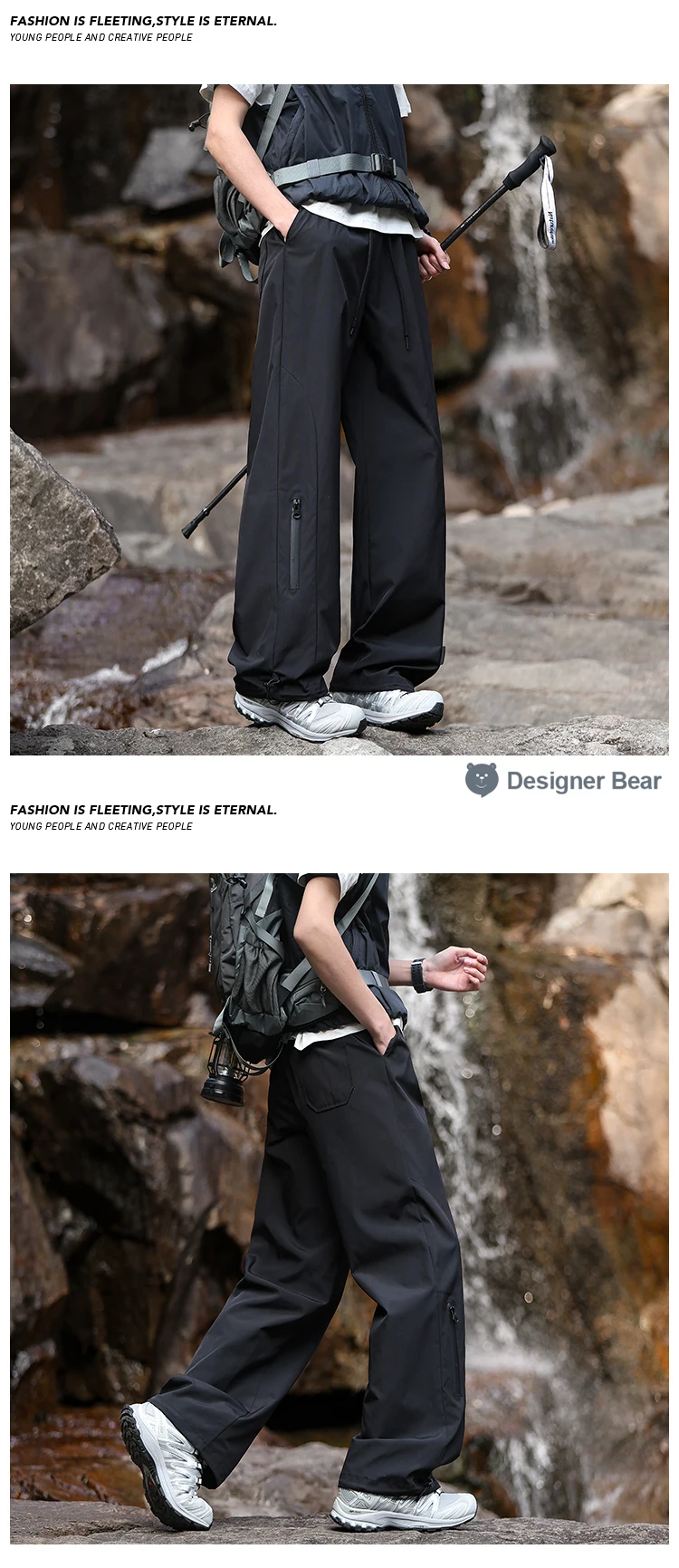 Sommerliche, dünne Outdoor-Wanderhose für Herren, lässige Hose mit magischem Kordelzug, Reise-Cargohose, dekorative Taschen, Herrenhose – Detail 6