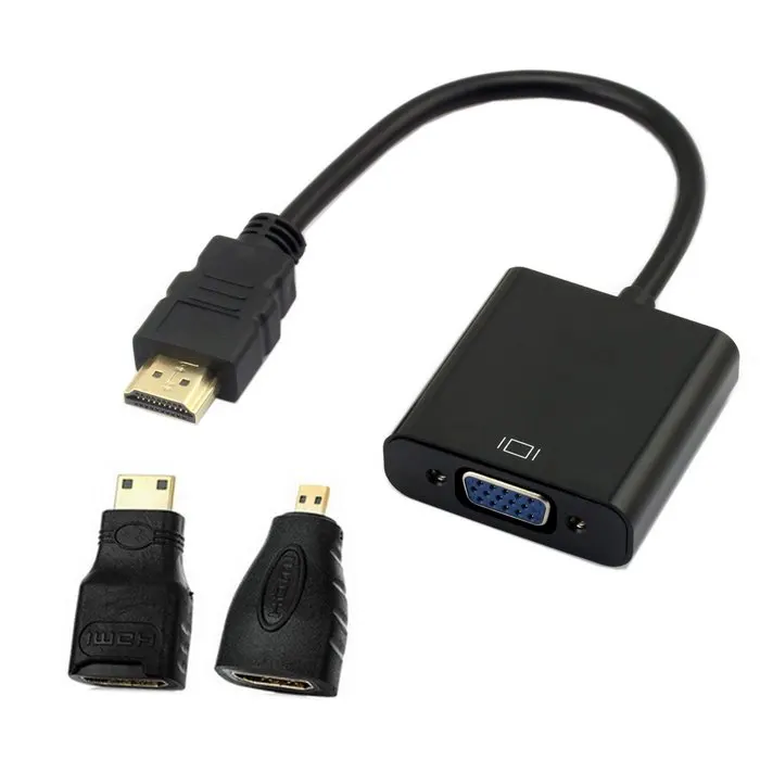 Cablecc Cablecc Black Color HDTV Source to VGA Female Output Cable with Micro & Mini Adapter for Projector Monitor PC Laptop