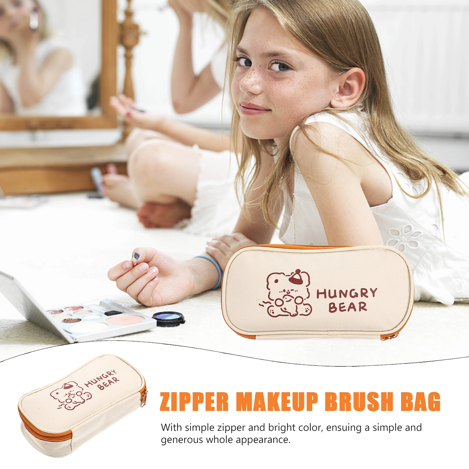 

Makeup Brush Bag Pencil Case Stationery Travel for Girls Canvas Student Container
