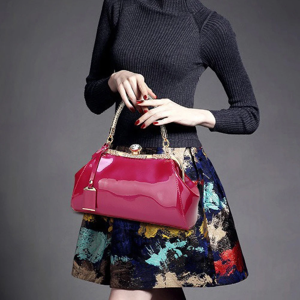 

2025 New Luxury Bridal Bag Wedding Purse for Bride High Quality Glossy Patent Leather Clutch Handbag