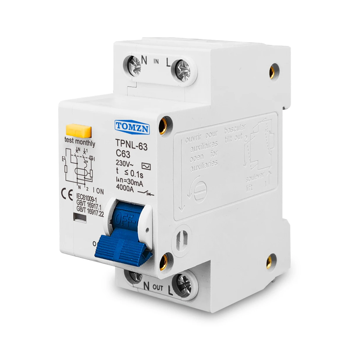 TOMZN 1PCS TPNL DPNL 230V 1P+N Residual Current Circuit Breaker With Over And Short Current Leakage Protection RCBO MCB