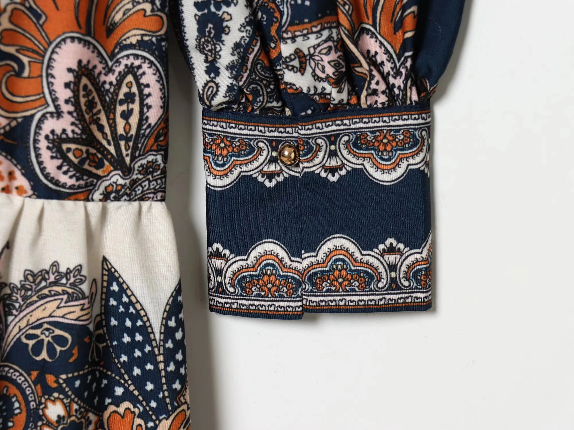 2026 primavera feminino estilo chinês gola alta manga longa impresso em camadas emenda saia larga midi vestido