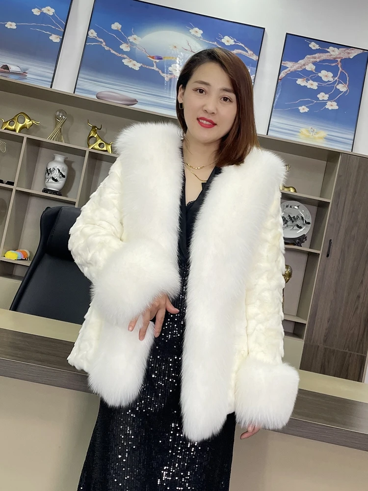 

MENINA BONITA 2023 Luxury Natural Real Mink Fur Coat Fox Fur Collar and Cuffs Warm Winter Jacket Women Streetwear Outerwear New