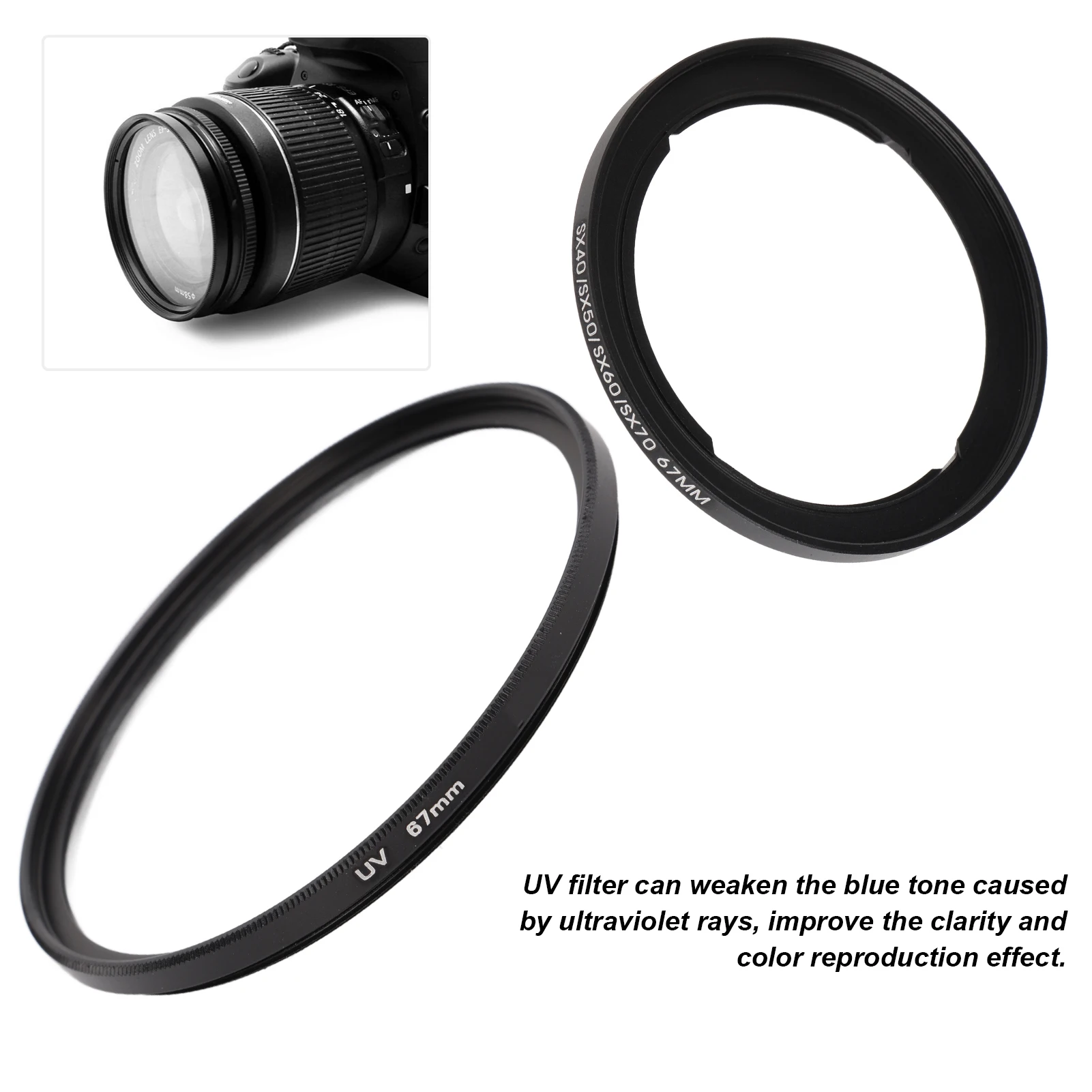 67mm UV Filter Filter Ring Lens  Set Protective 67mm UV Filter Filter Ring Lens  Sets for Canon SX40 Series Camera