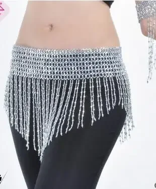 Accesorios para danza del vientre, bufanda dorada con borlas, cuentas de lentejuelas, caderas, cinturón para danza del vientre