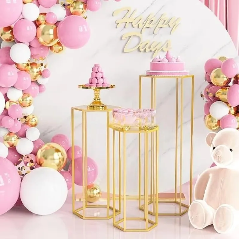 Professional Hexagonal High Size Gold Metal Flower Stand Wedding Party Event Decorative Flower Arrangement