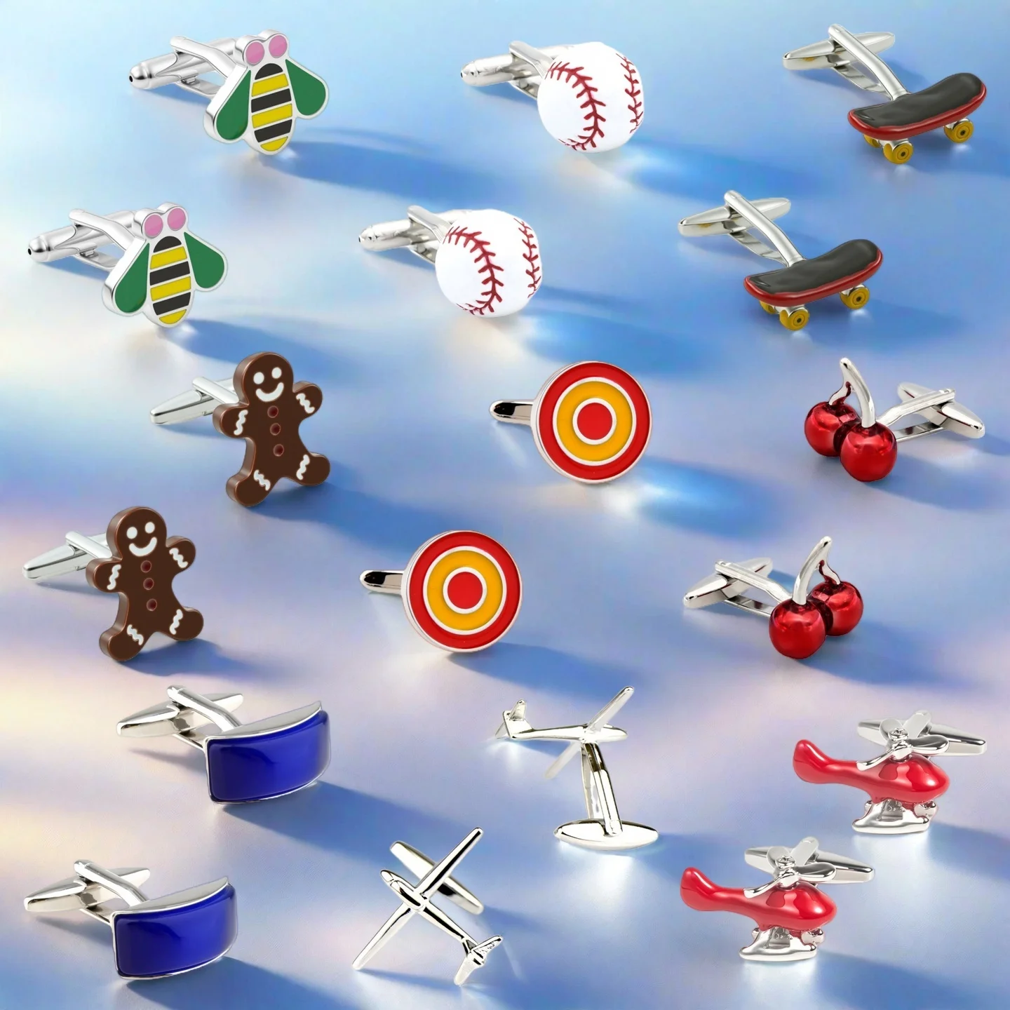 9 Styles Skateboard Baseball Bee Cufflinks Gingerbread Cherry Plane Men Cuff Links 1 Pair