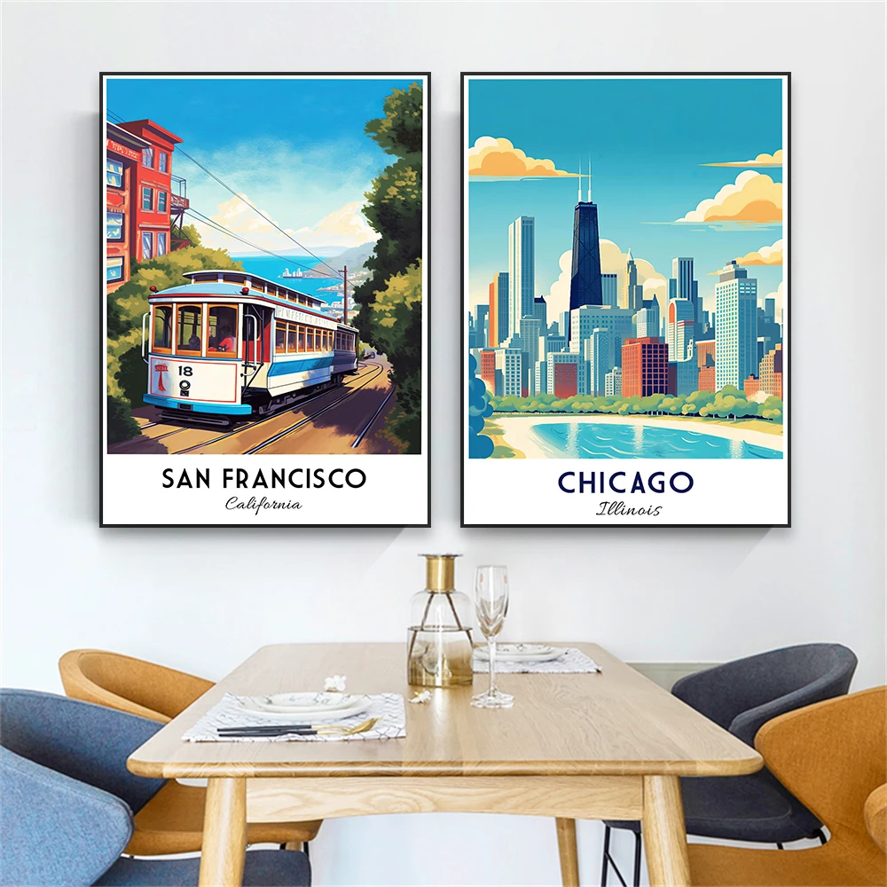 طباعة فنية جدارية ملونة من كاليفورنيا سيتي سكيب لديكور غرف النوم ، طباعة أفق سان أنجلوس ، لوحة قماشية للمناظر الطبيعية ، ملصق السفر #1