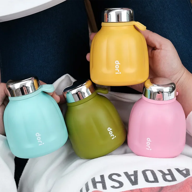 250ml Mini Pumpkin Thermos Stainless Steel Vacuum Flask With Hand Carry Cute Girl Student Thermal Coffee Mug Pocket Water Bottle