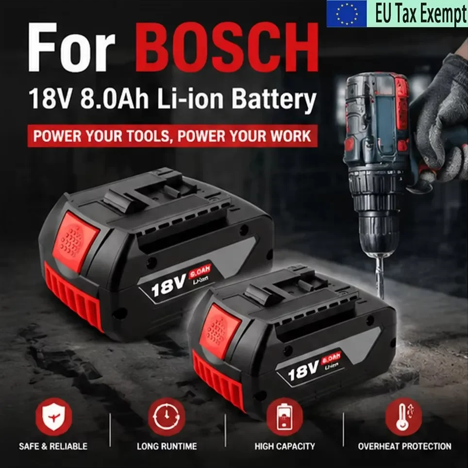 Adatto per batteria Bosch Professional a 18V 8.0AH con ricarica rapida, compatibile con batterie per utensili Bosch BAT609 BAT609G BAT618 BAT618G e cacciaviti.