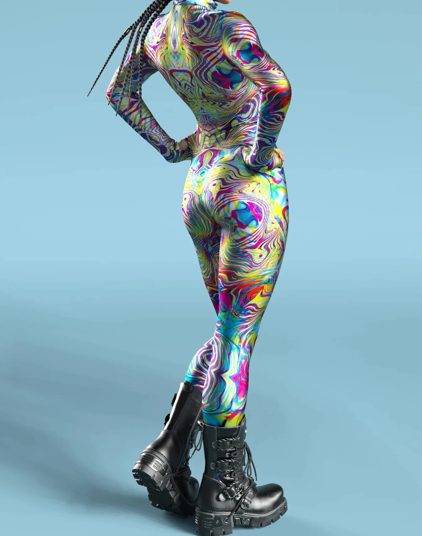 Bunter Regenbogen Abstrakte Geometrie Aerial Yoga Anzug Damen Enger Jumpsuit Karneval Urlaub Party Cosplay Kostüme Ausgefallener Bodysuit – Detail 5