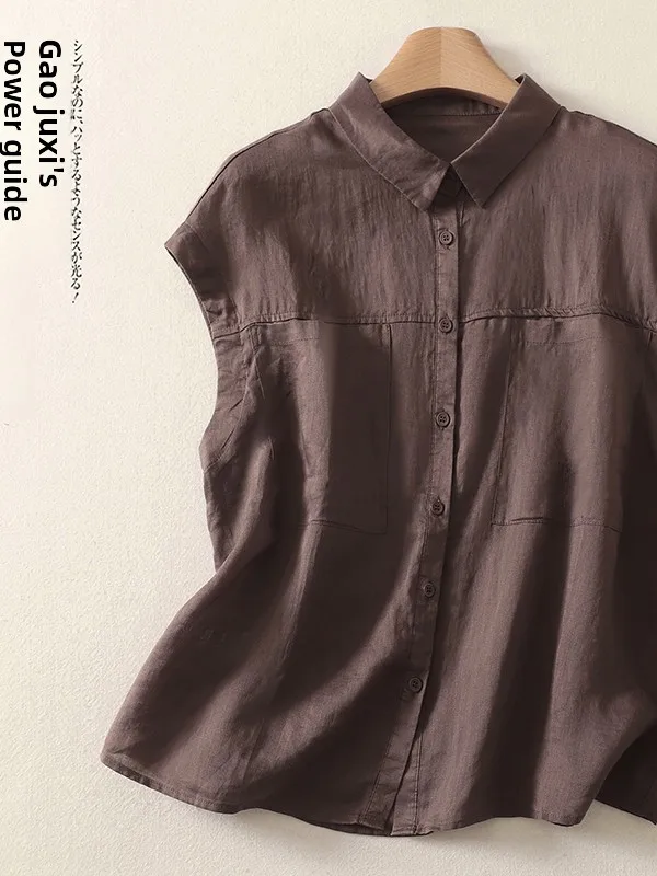 

Retro Artistic Women's Cotton Linen ort Sve irt Summer Thin Collarl Top Faionable Versatile Loose Fit Casual irt