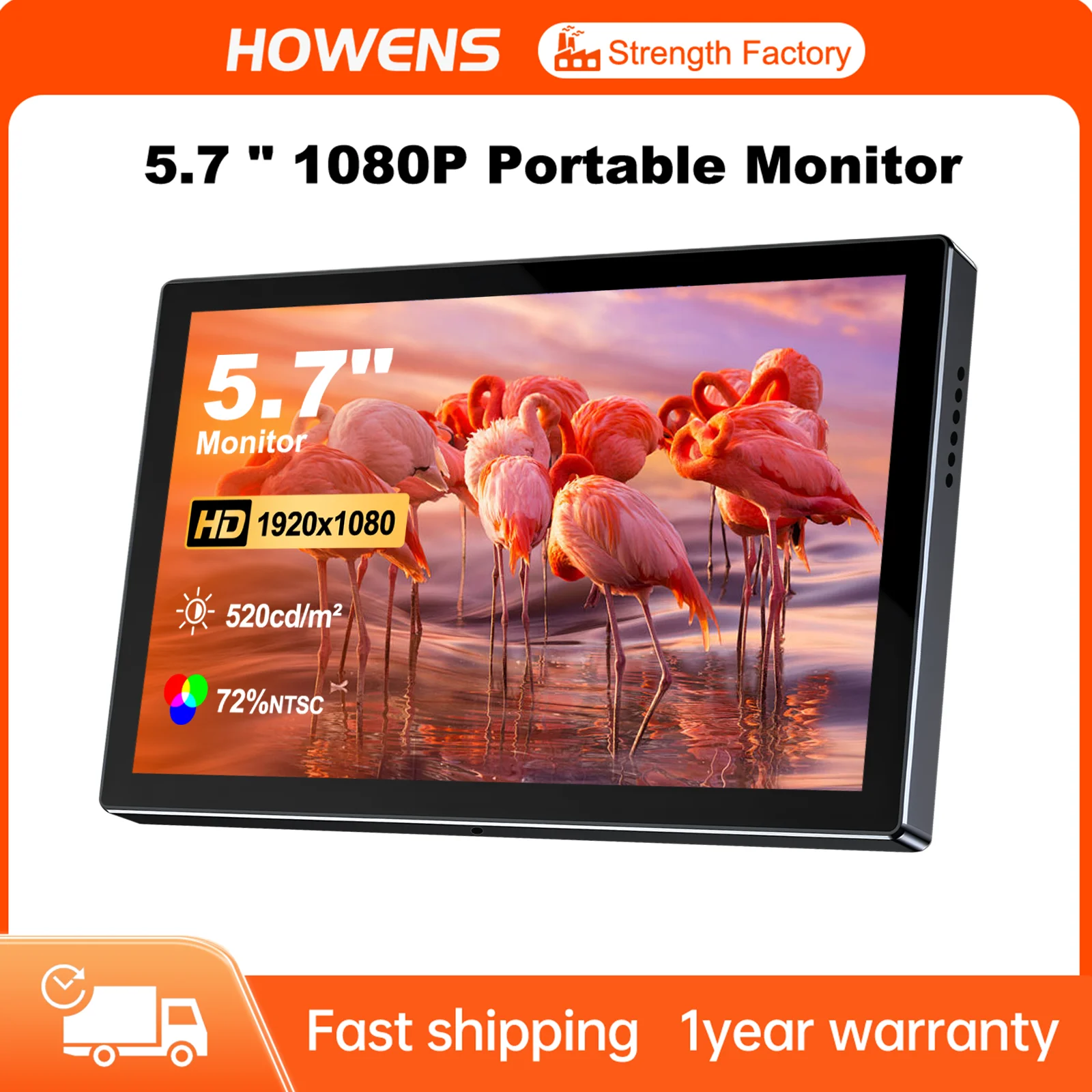 

Howens 5.7-inch 1920x1080 IPS display with 520cd brightness, suitable for device monitoring mini screens