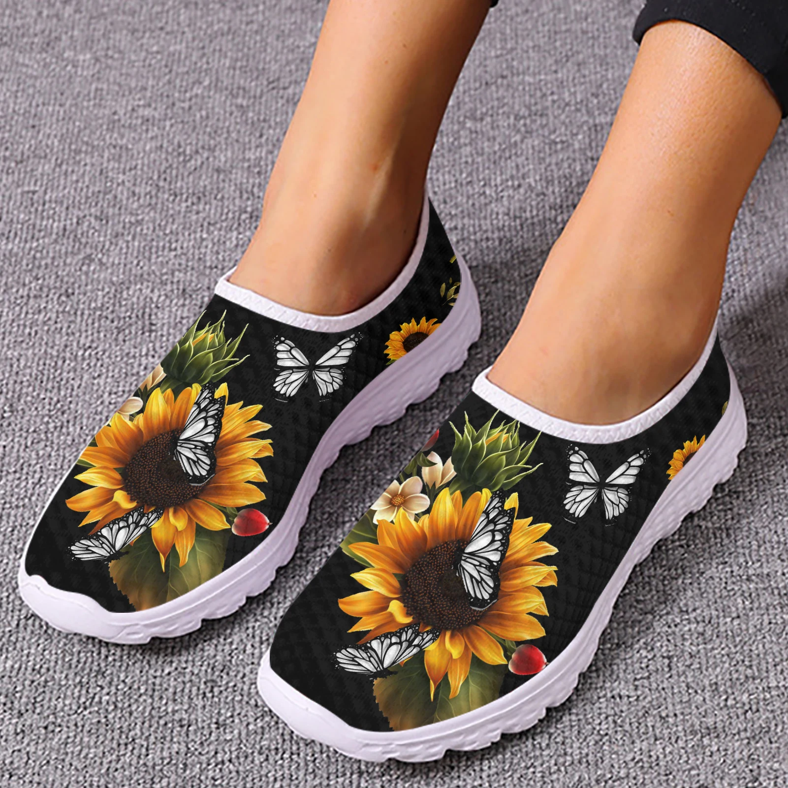 INSTANTARTS Fashion Sunflower Butterfly Loafers Summer Lightweight Breathable Outdoor Walking Shoes Casual Sneakers Zapatos