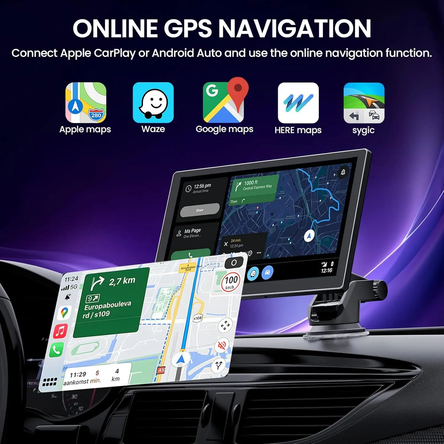 9,0-дюймовый беспроводной экран CarPlay с видеорегистратором 4K и резервной камерой 1080P, автомобильной стереосистемой с сенсорным экраном и CarPlay, Android Auto, GPS, Mir