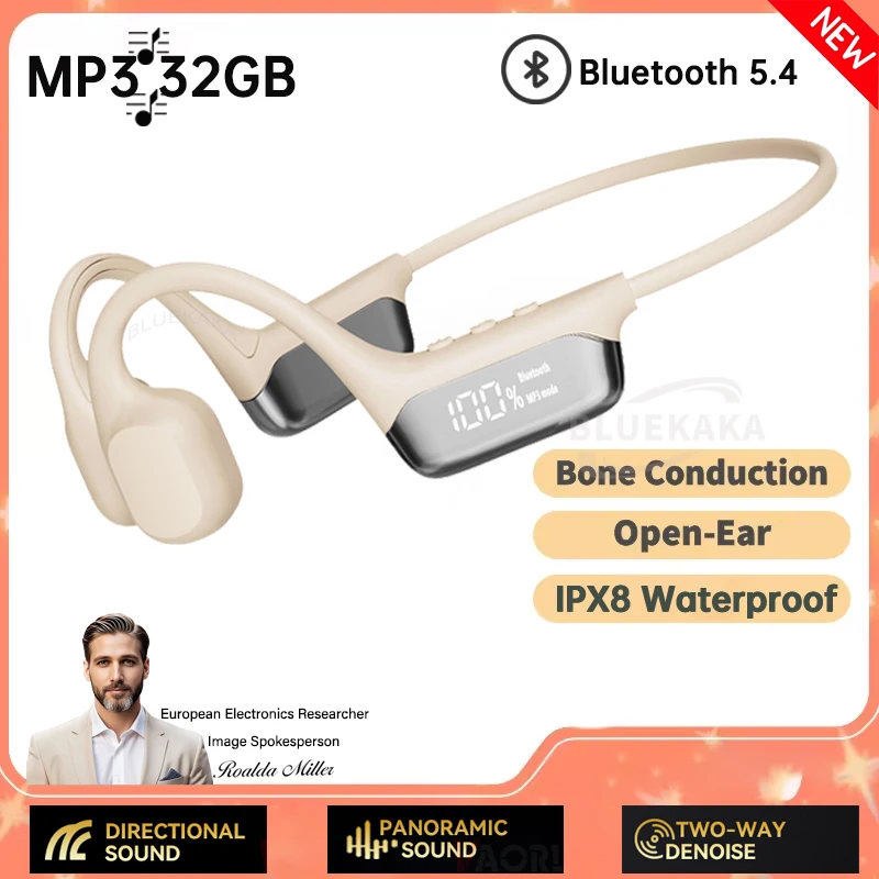 Nuevos auriculares originales de conducción ósea verdadera, inalámbricos por Bluetooth 5,4, IPX8, resistentes al agua, música, deportes, natación, llamadas HD