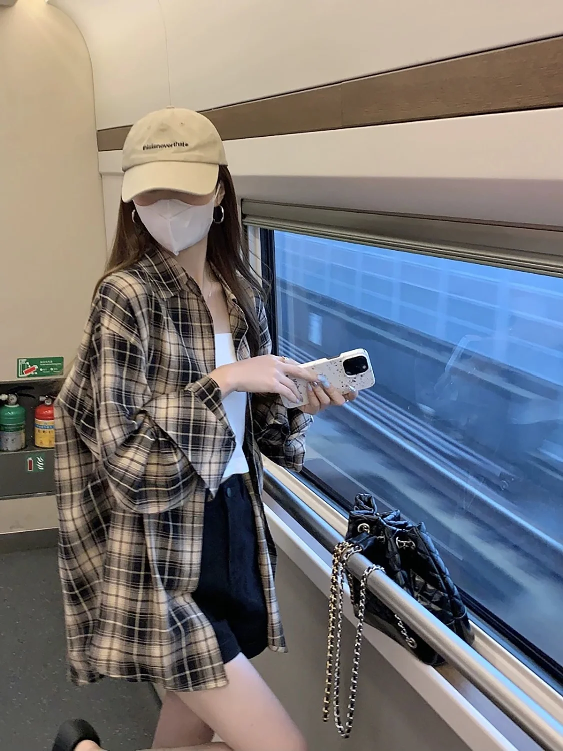 

Retro American Plaid irt Jaet Women's Early Autumn New Thin Long Sve Lazy Sle Collar Blouse Commute Sle