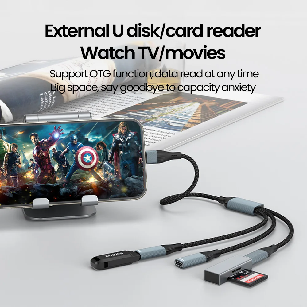 OLAF 3-in-1 USB-C HUB Typ C + USB auf Typ C Multi-Port-Splitter-Anschluss Datenübertragung USB-Strom-Lade-HUB-Kabel OTG-Adapter