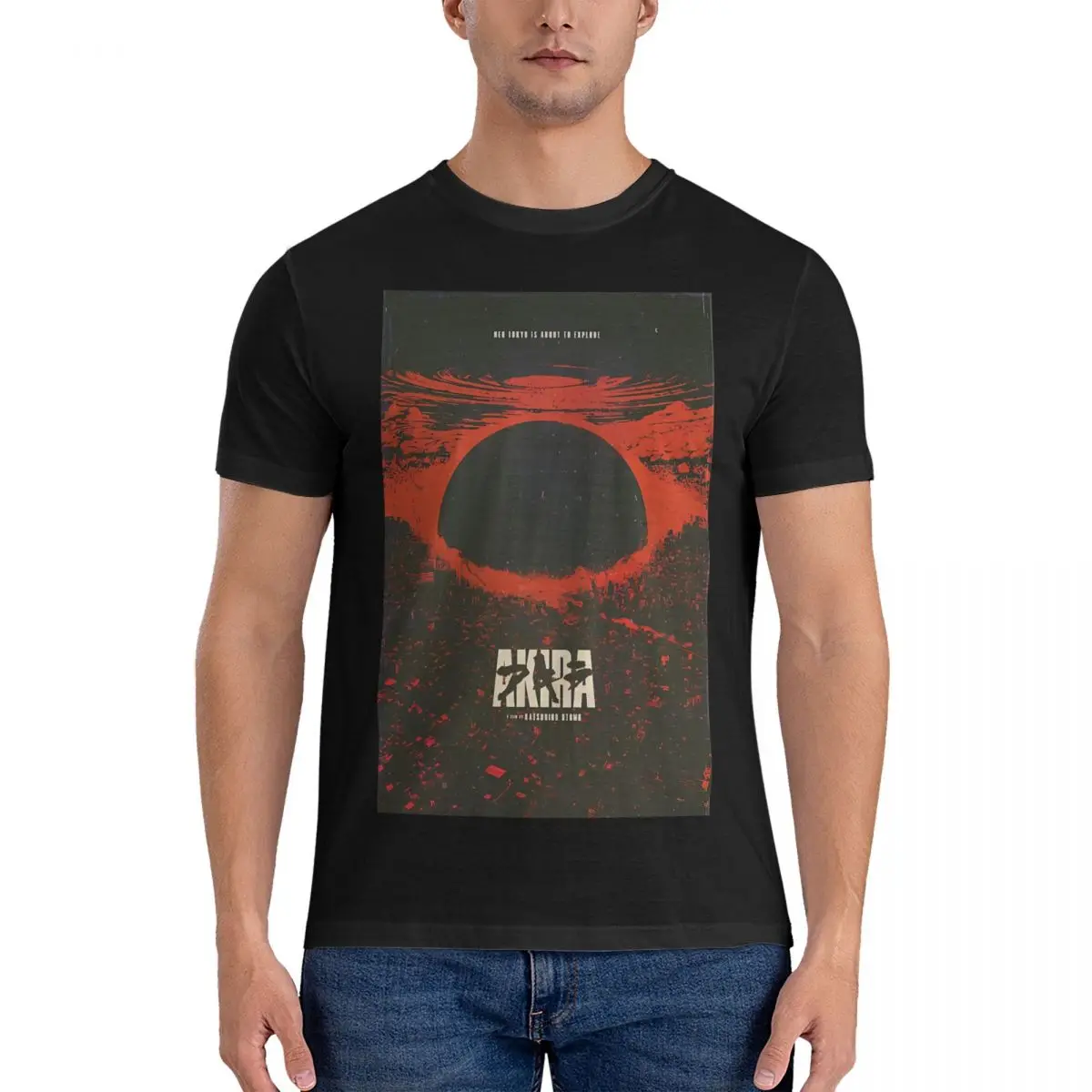 Cyberpunk City Explosion T Shirts Men Pure Cotton Casual T-Shirts Round Collar Akira Tees Short Sleeve Tops Original