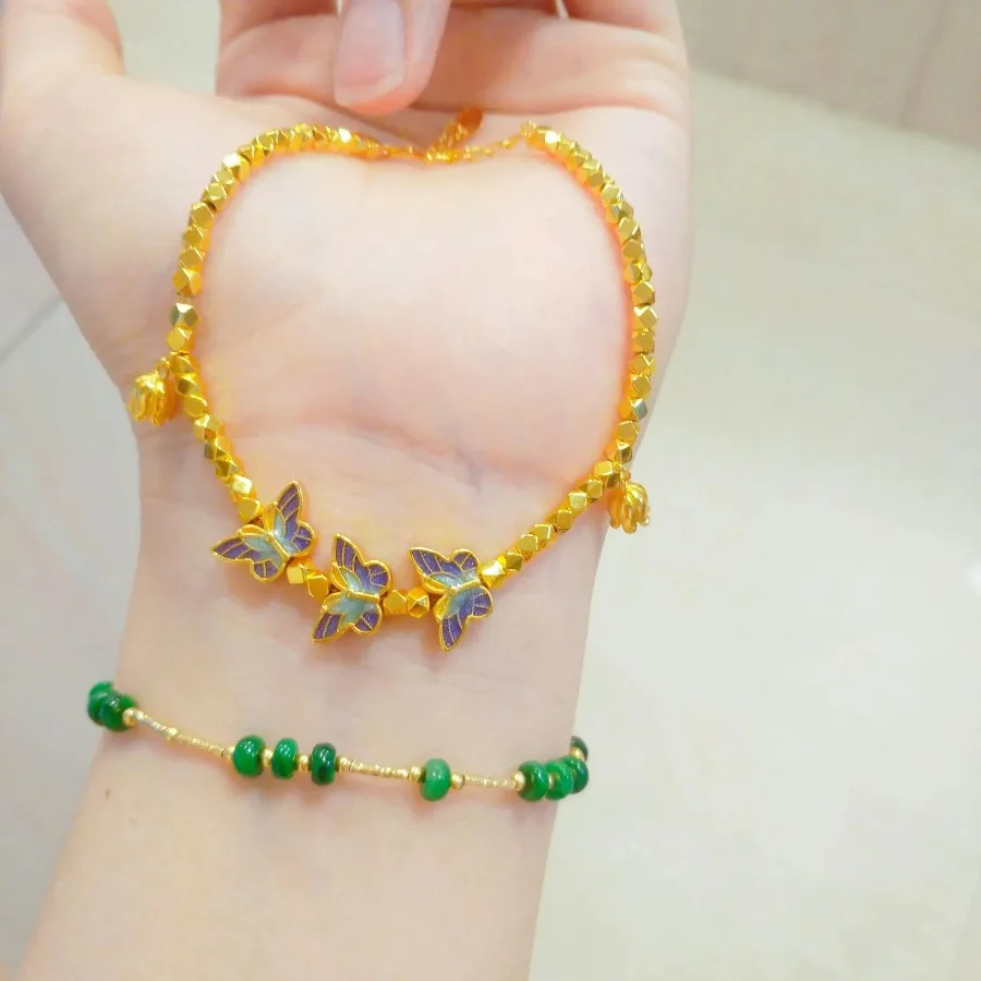 Dynar Jewelry  24K enamel craft flying flower butterfly blue bracelet new 9999 silver two bracelet women's versatile hand jewelr